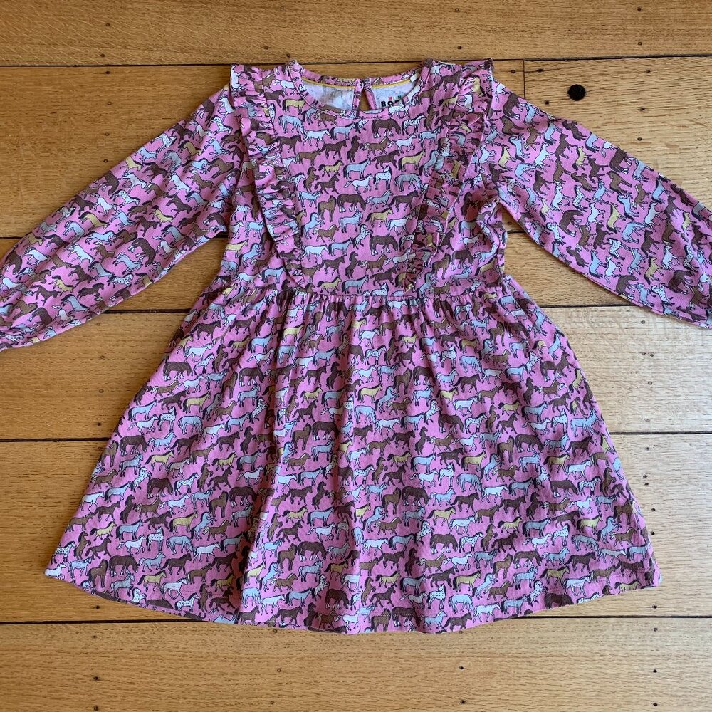 Mini Boden 4-5Y Pink Ruffle Horse Dress
